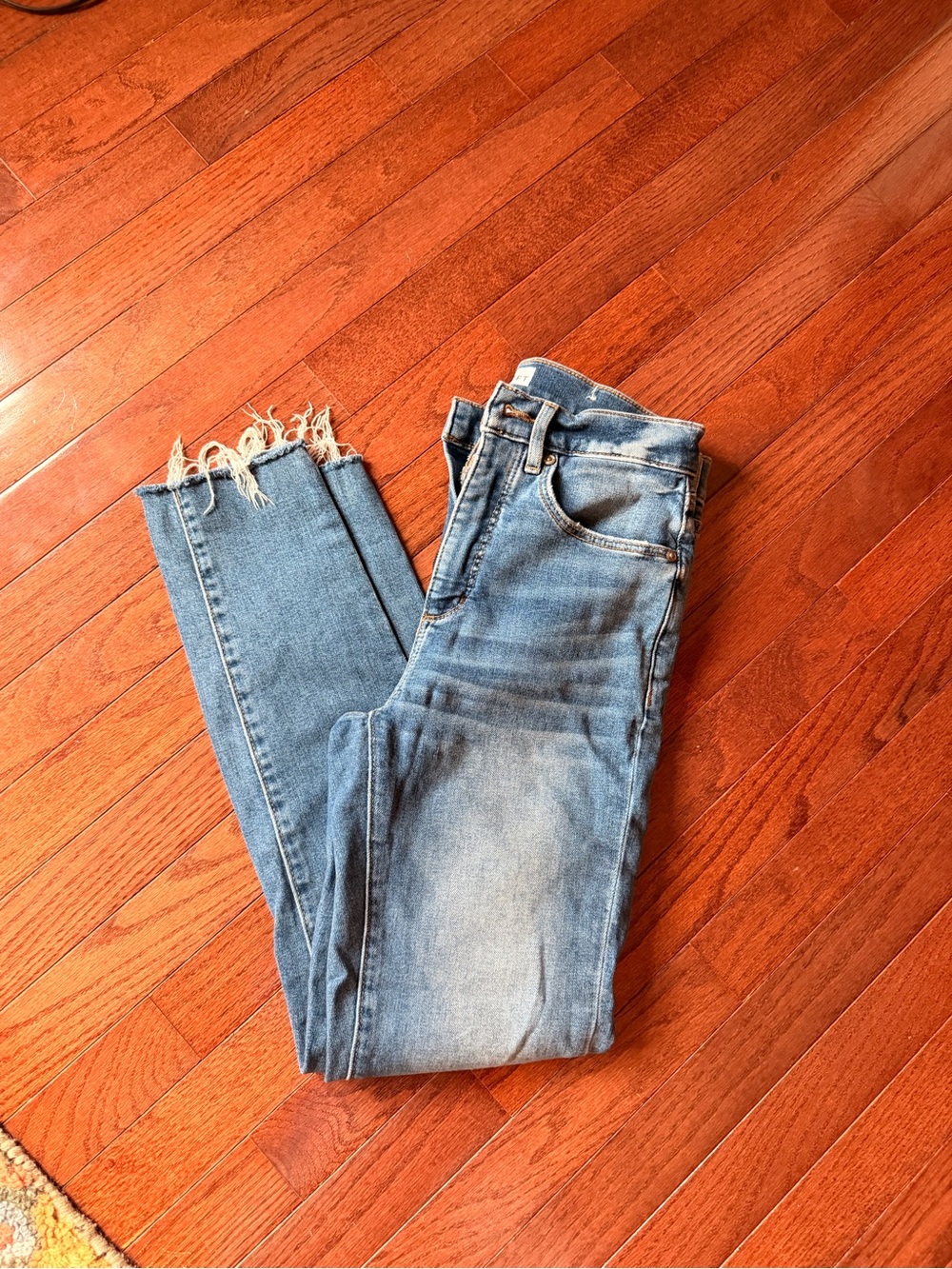 LOFT Light Blue Frayed Hem Skinny Jeans